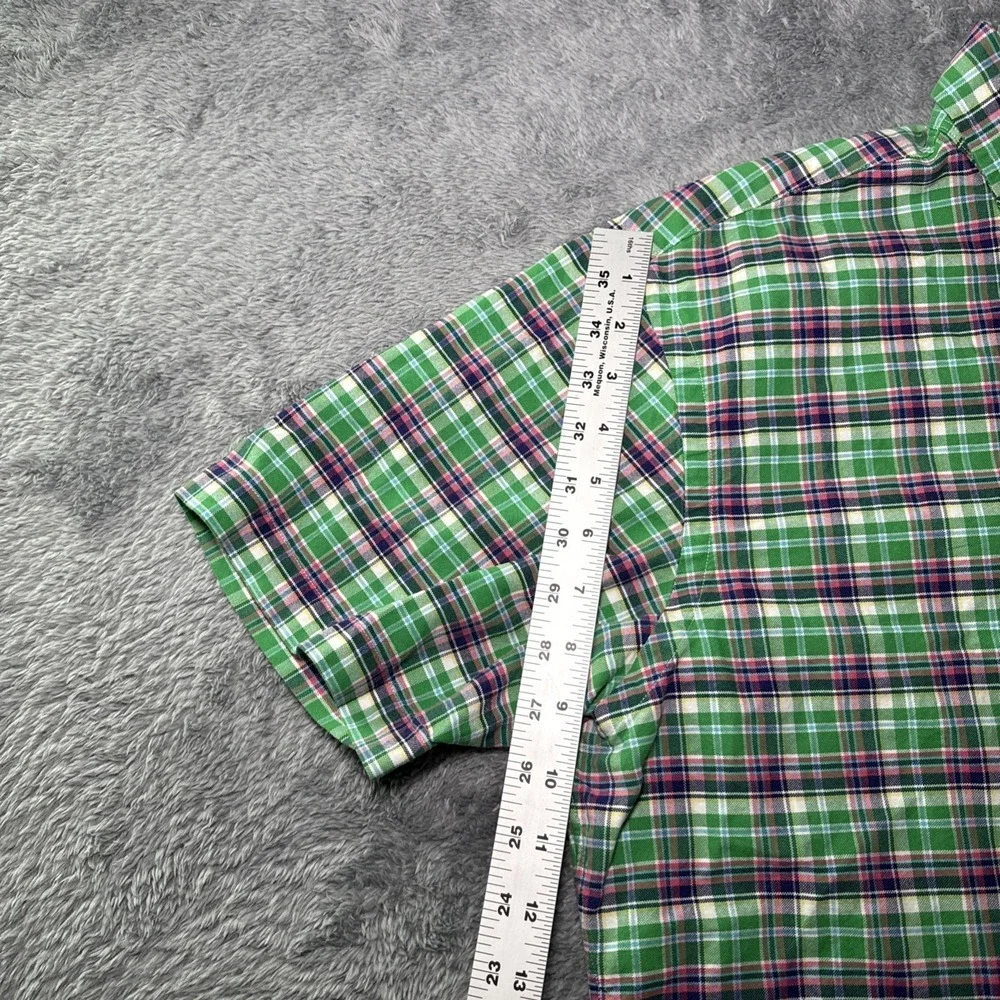 Ralph Lauren Slim Fit Men's SZ L Short Sleeve Button Down Shirt Plaid Flesh Pony